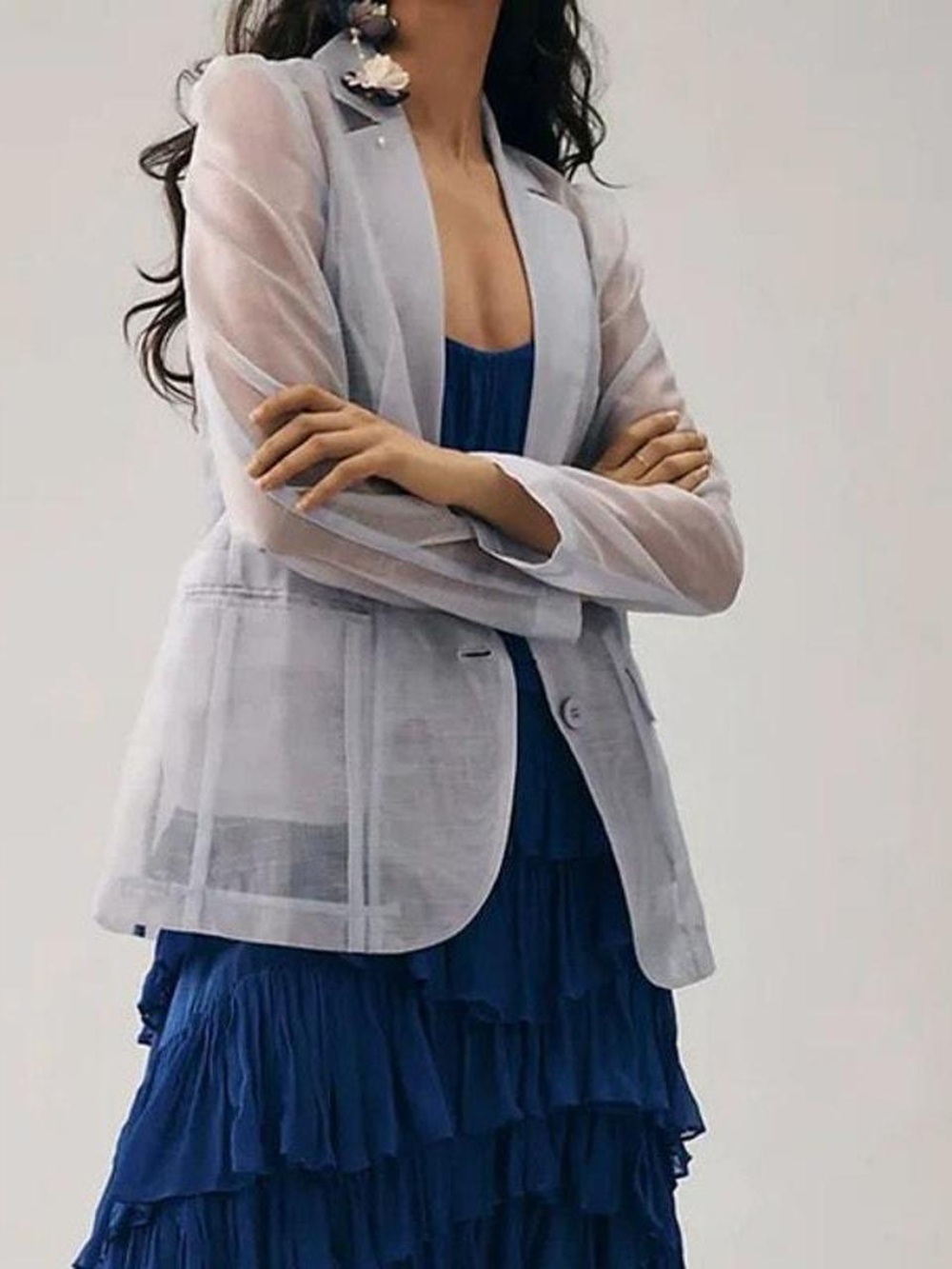 DOLAN Anthropologie Sheer Metallic Sky Blue Women's Blazer - XXS